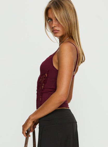 Rhiara Lace Trim Top Cherry
