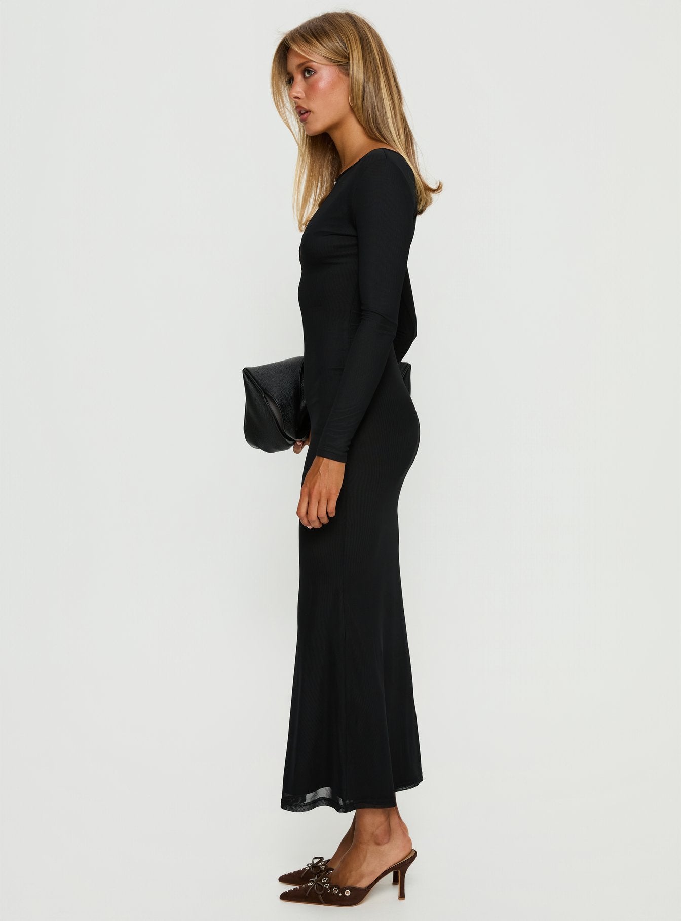Adesa Long Sleeve Keyhole Plunge Maxi Dress Black