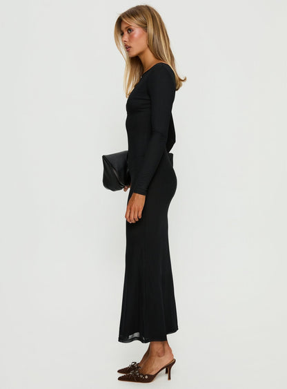 Adesa Long Sleeve Keyhole Plunge Maxi Dress Black
