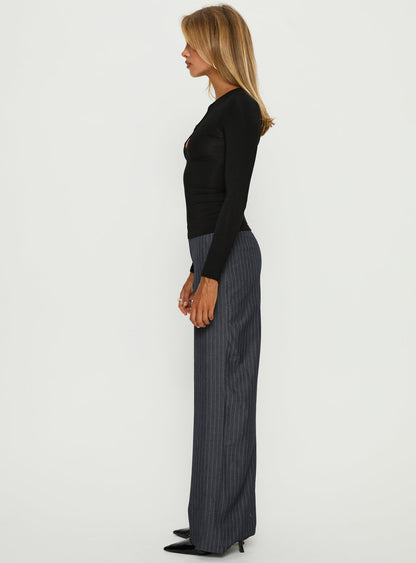 Khane Low Rise Wide Leg Pant Charcoal Pinstripe