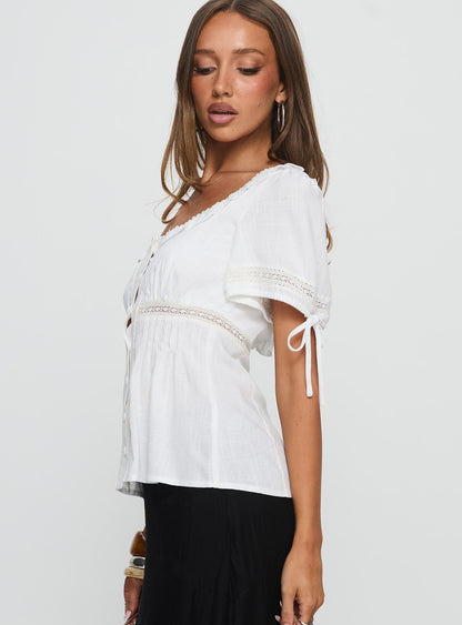 Indianah Pleat Lace Panel Blouse Top White