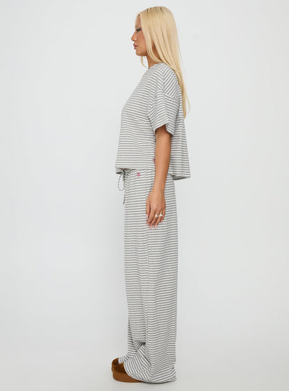Tobie Off Shoulder Sleep Set Grey Stripe