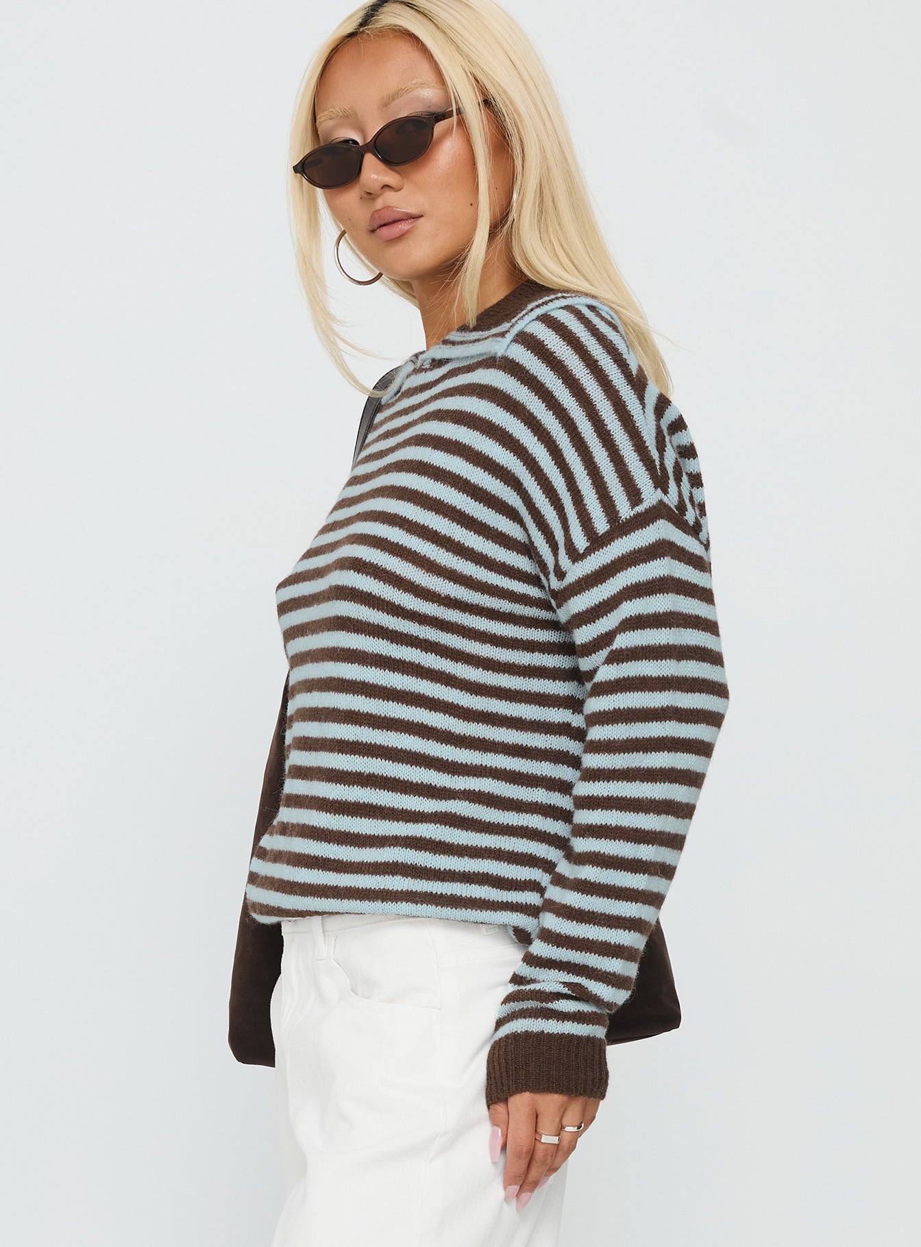 Moon Went Dark Collared Knit Sweater Stripe