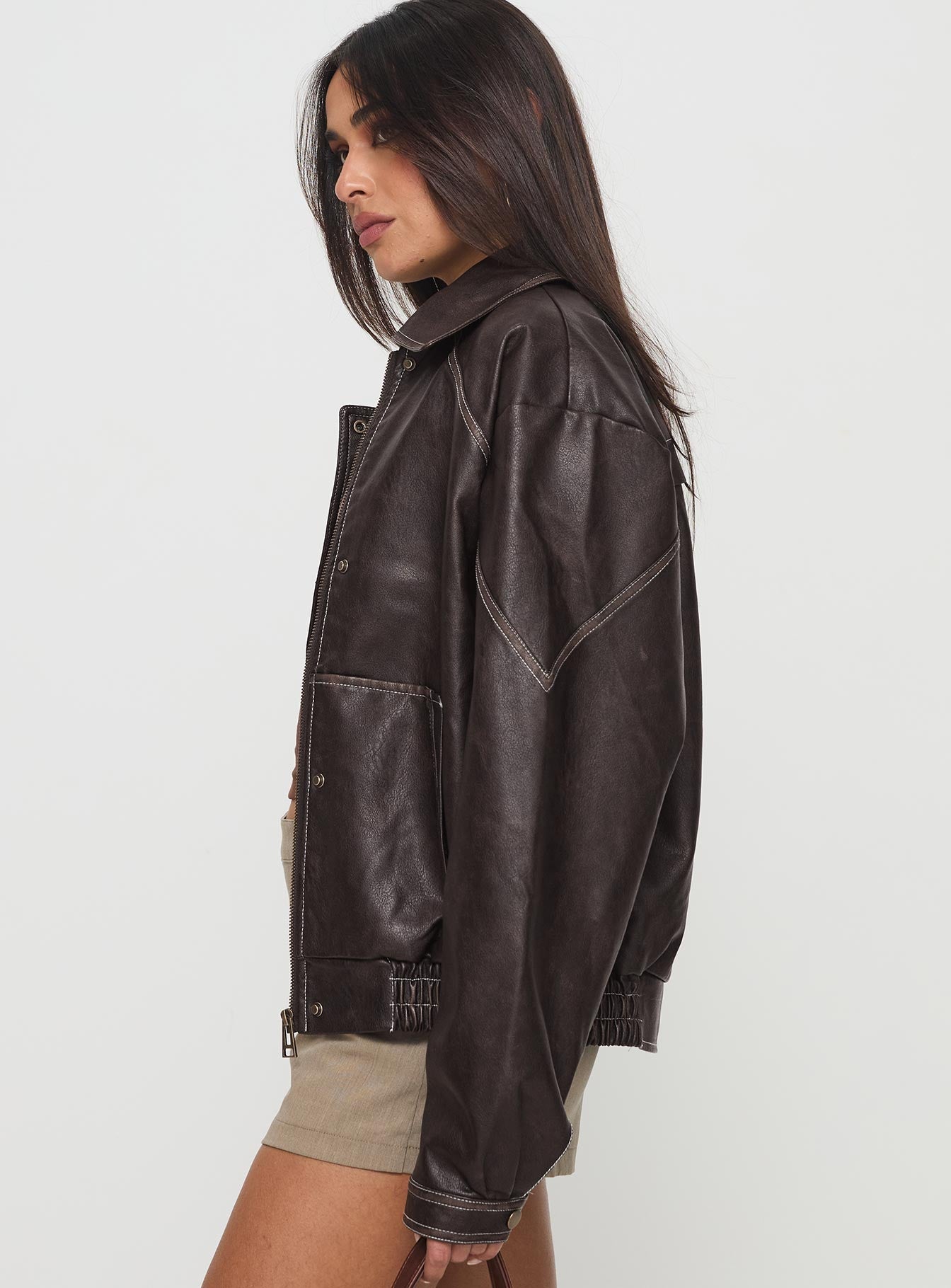 Jaxton Faux Leather Jacket Brown Petite