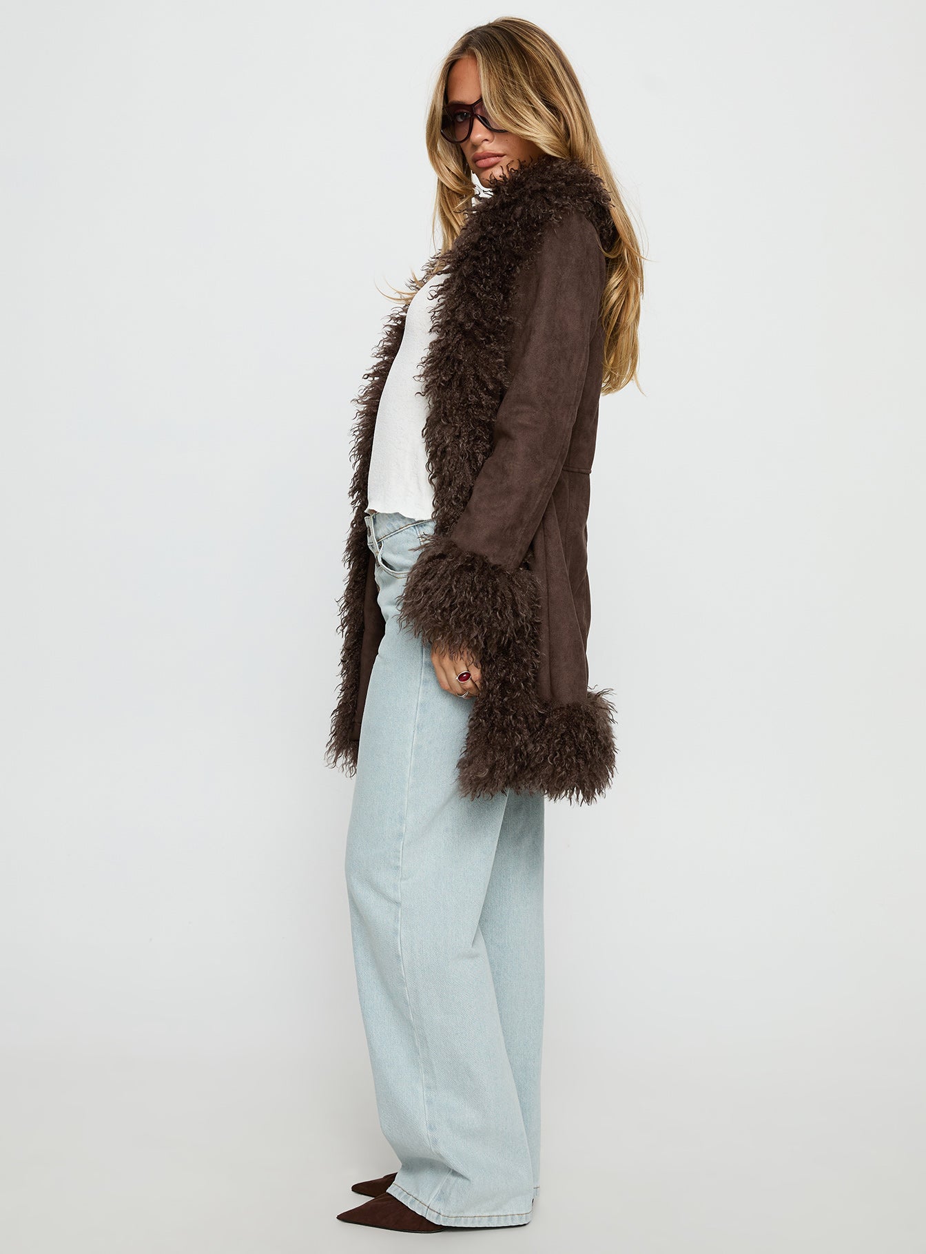 Josefina Faux Fur Detail Jacket Chocolate