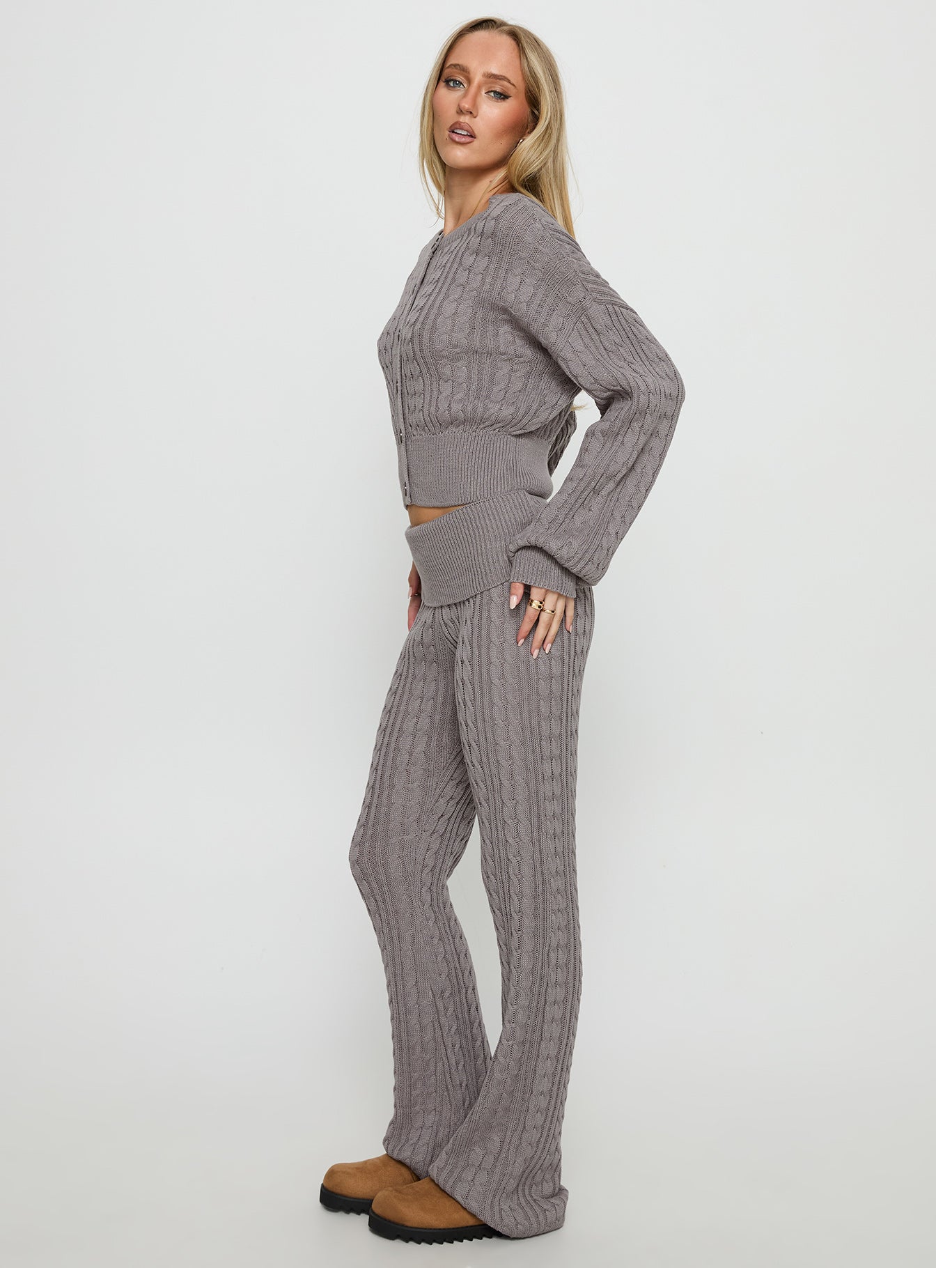 Baleigh Cable Knit Foldover Pants Grey