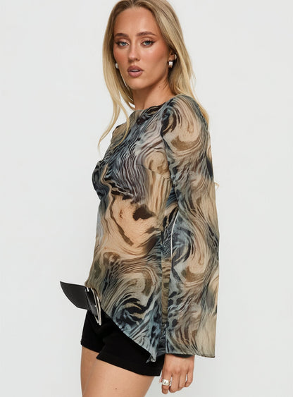 Esmaria Long Sleeve Flared Top Multi Animal