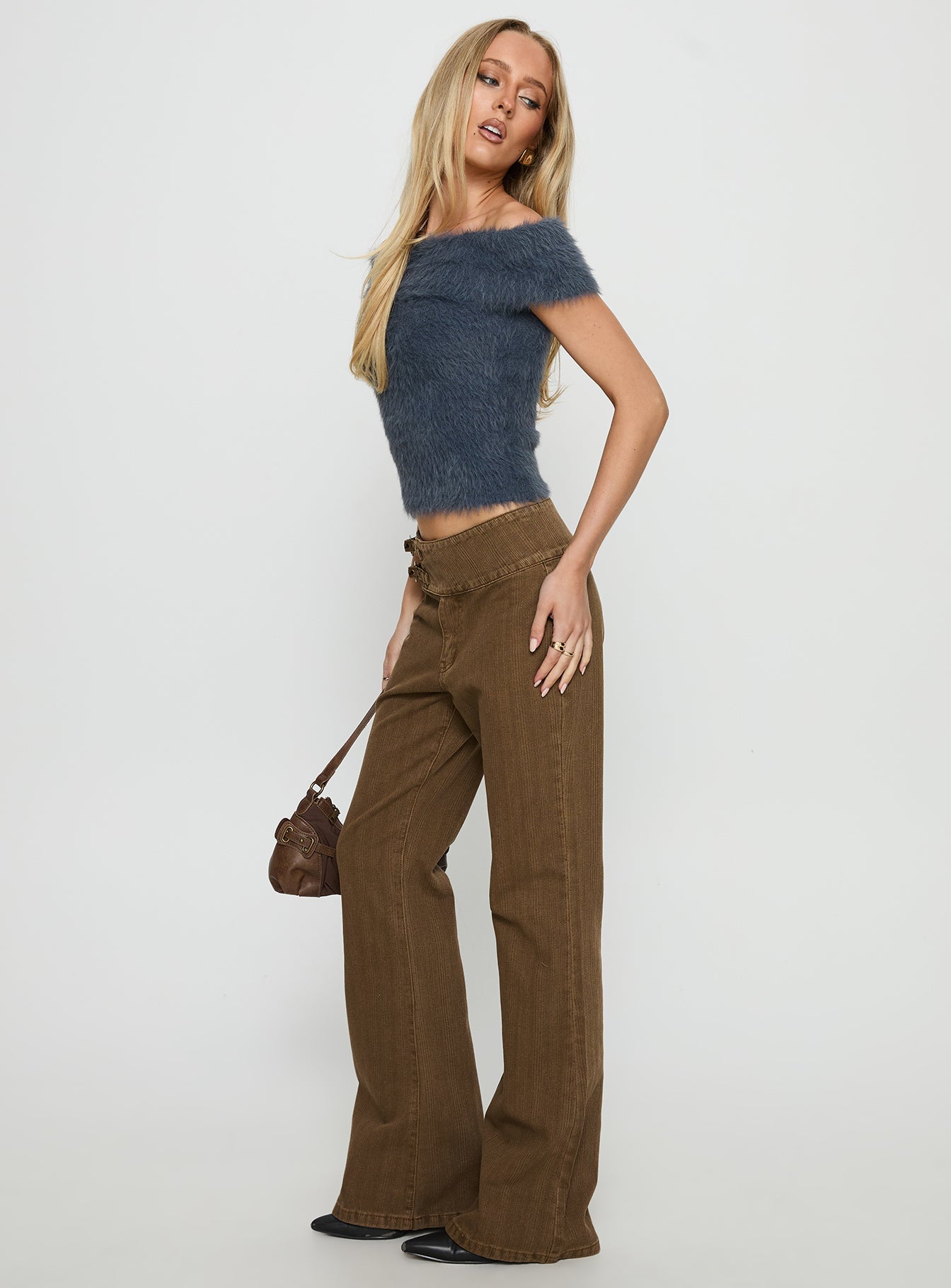 Thrill Ride Mid Rise Flare Jeans Washed Brown