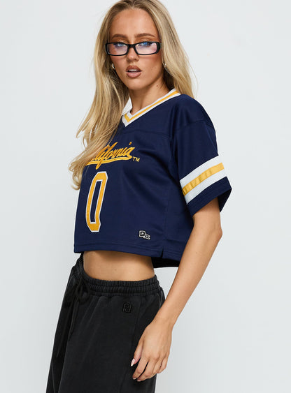 UC Berkeley Cropped Football Jersey Tee Blue