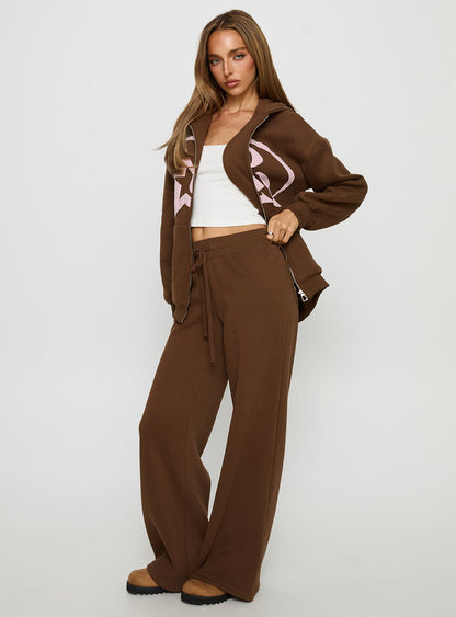 Princess Polly Stargirl Wide Leg Sweat Pants Brown
