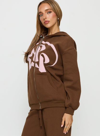 Princess Polly Stargirl Zip Through Jumper Brown