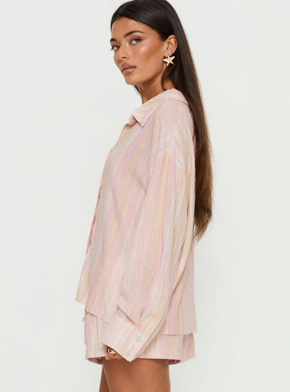 Opheliah Long Sleeve Oversized Top Pink Stripe