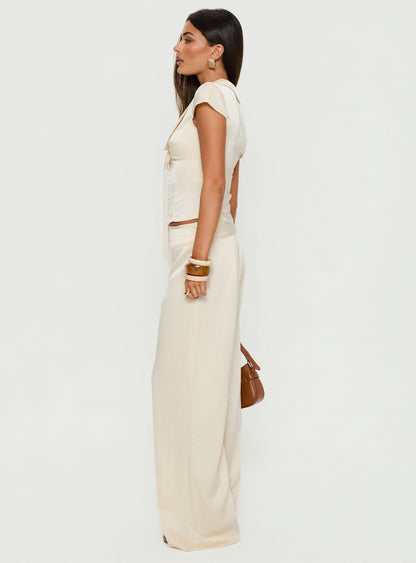 Aubrette Satin Tie Pants Cream