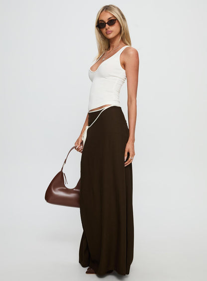 Keirah Contrast Wrap Maxi Skirt Chocolate / White