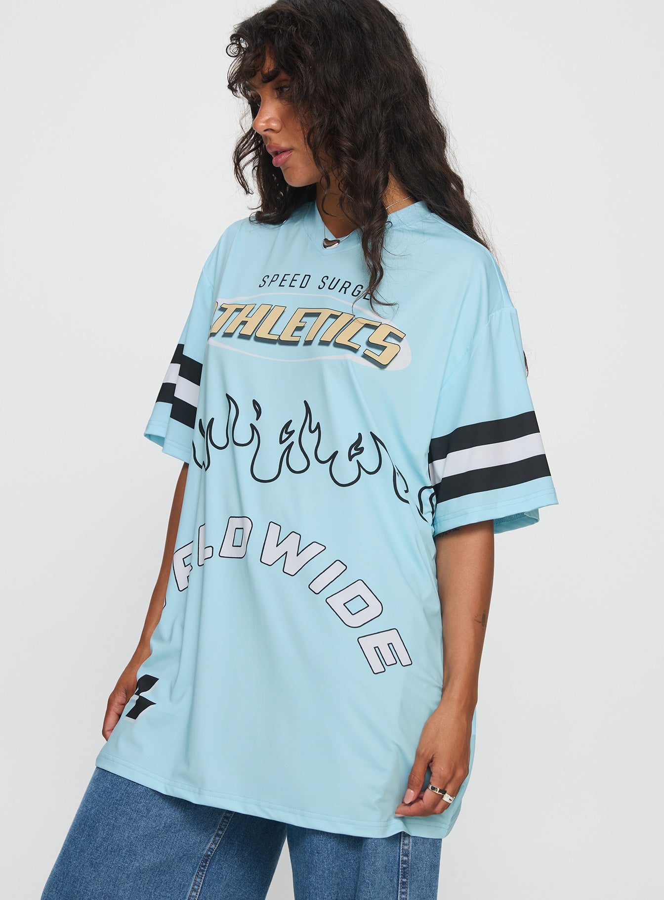 Moto Speedster Oversized Graphic Top Blue