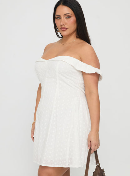 Rosebud Broderie Off The Shoulder Mini Dress White Curve