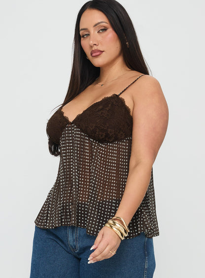 Zami Pleat Top Brown Polka Curve