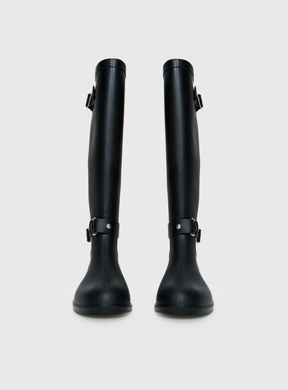 Elvera Buckle Detail Knee High Boots Black