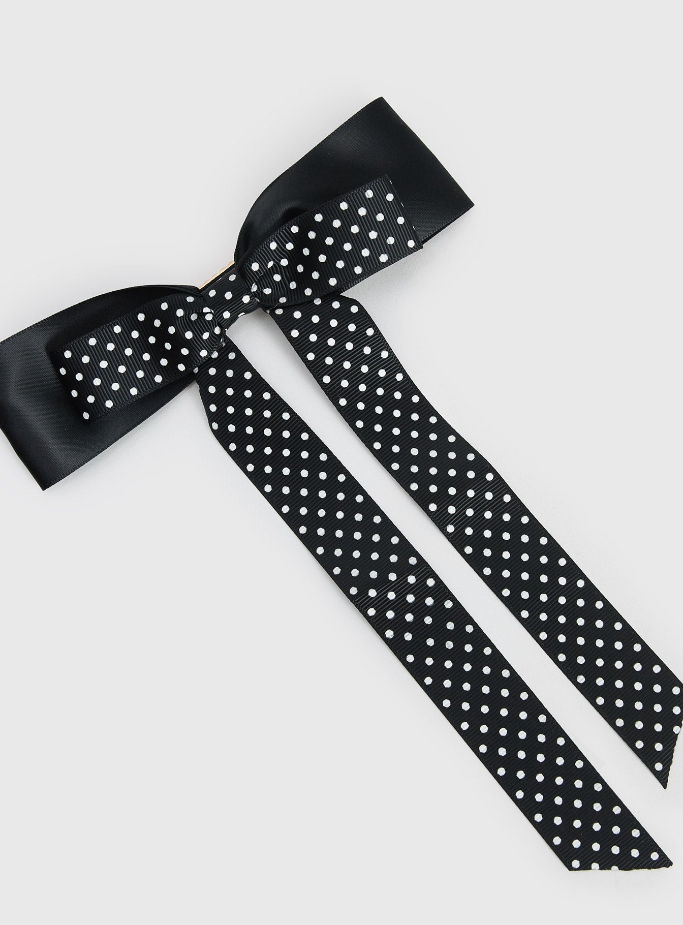 Reflecting Layered Bow Black Polka