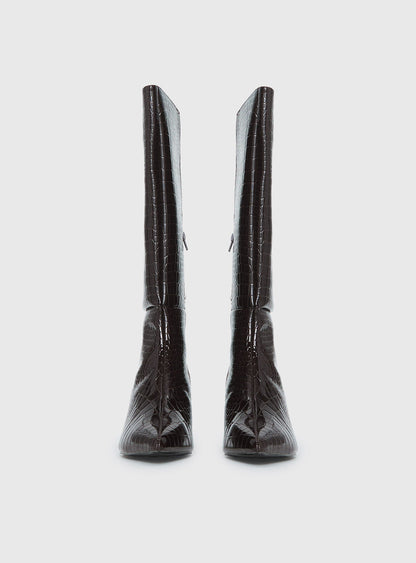 Therapy Dove Knee High Boots Chocolate Croc