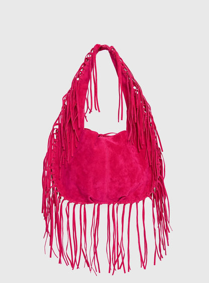 Currents Faux Suede Tassel Shoulder Bag Pink