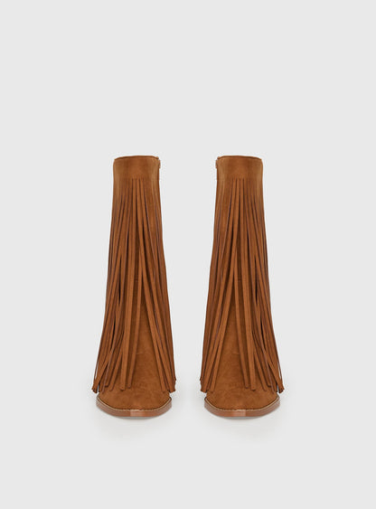 Wild Card Tassel Faux Suede Boots Brown