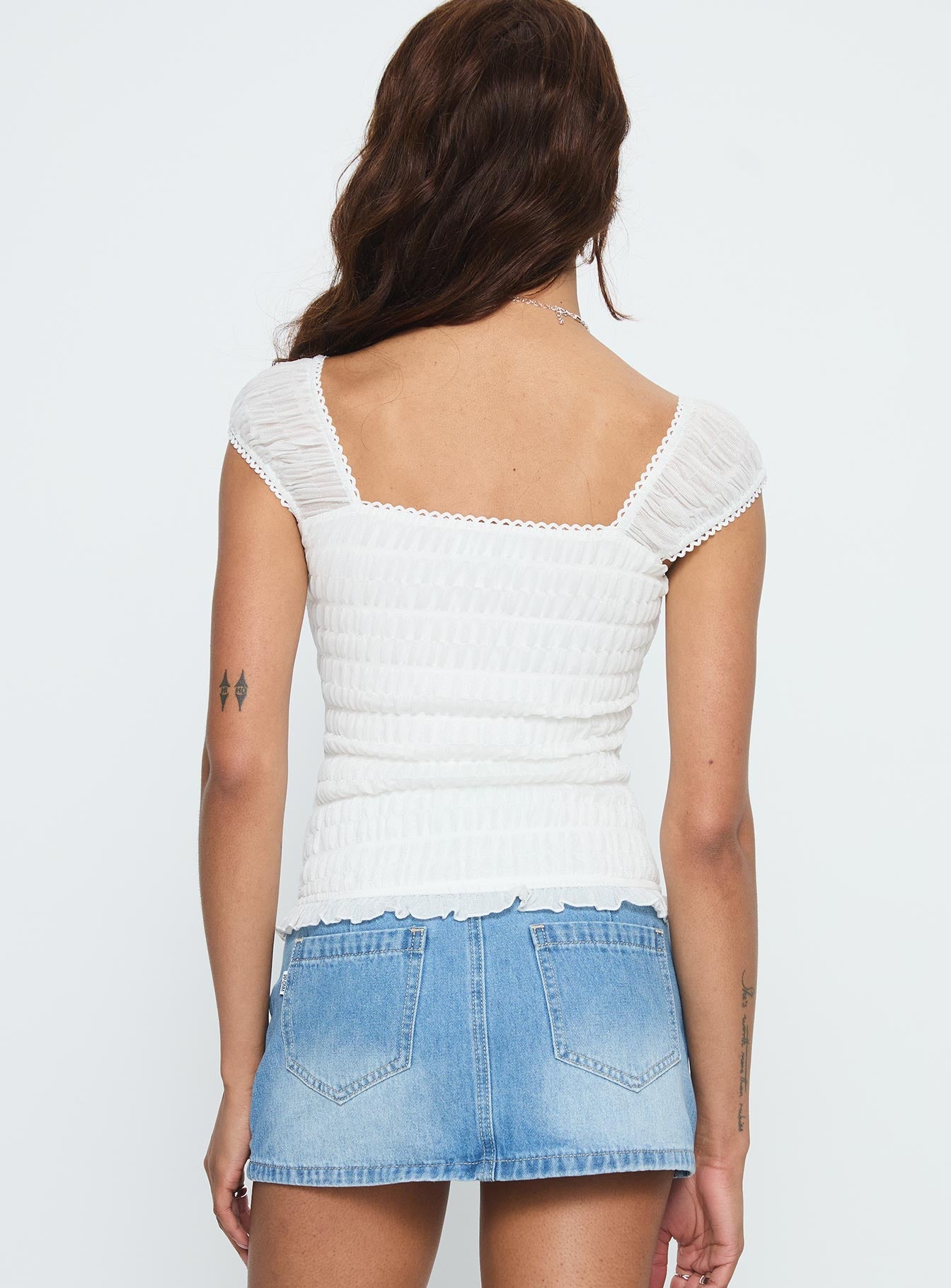 Honeymooner Cap Sleeve Frill Top White