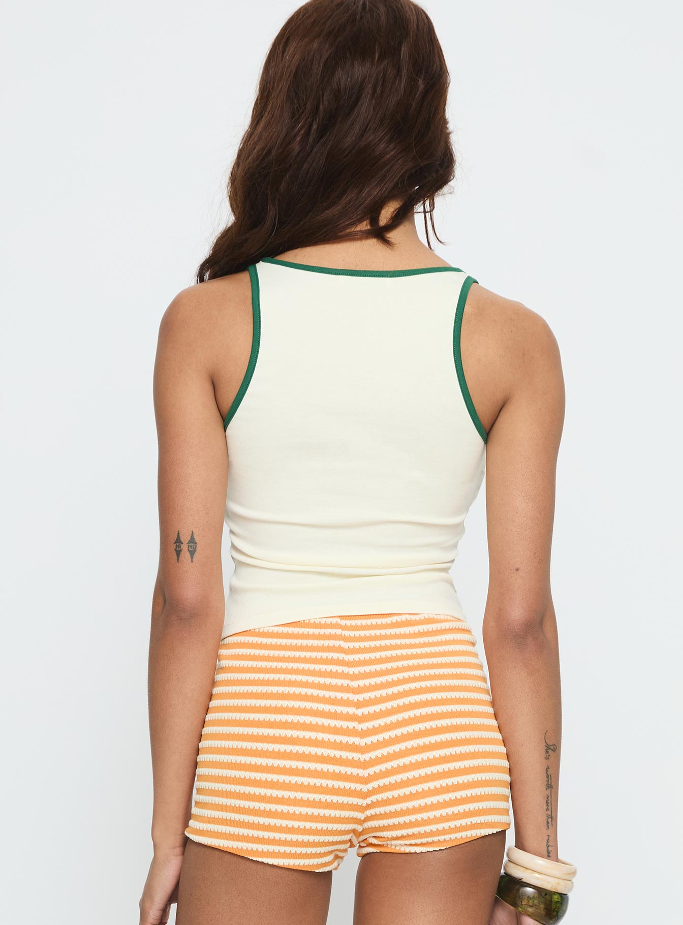 Sardina Contrast Trim Tank Top Cream / Green