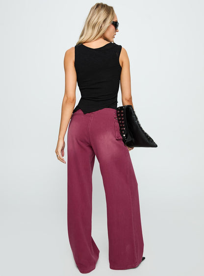 Paltrow Mid Rise Wide Leg Cargo Jeans Washed Burgundy