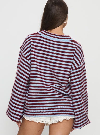 Winter Stroll Knit Sweater Blue Stripe