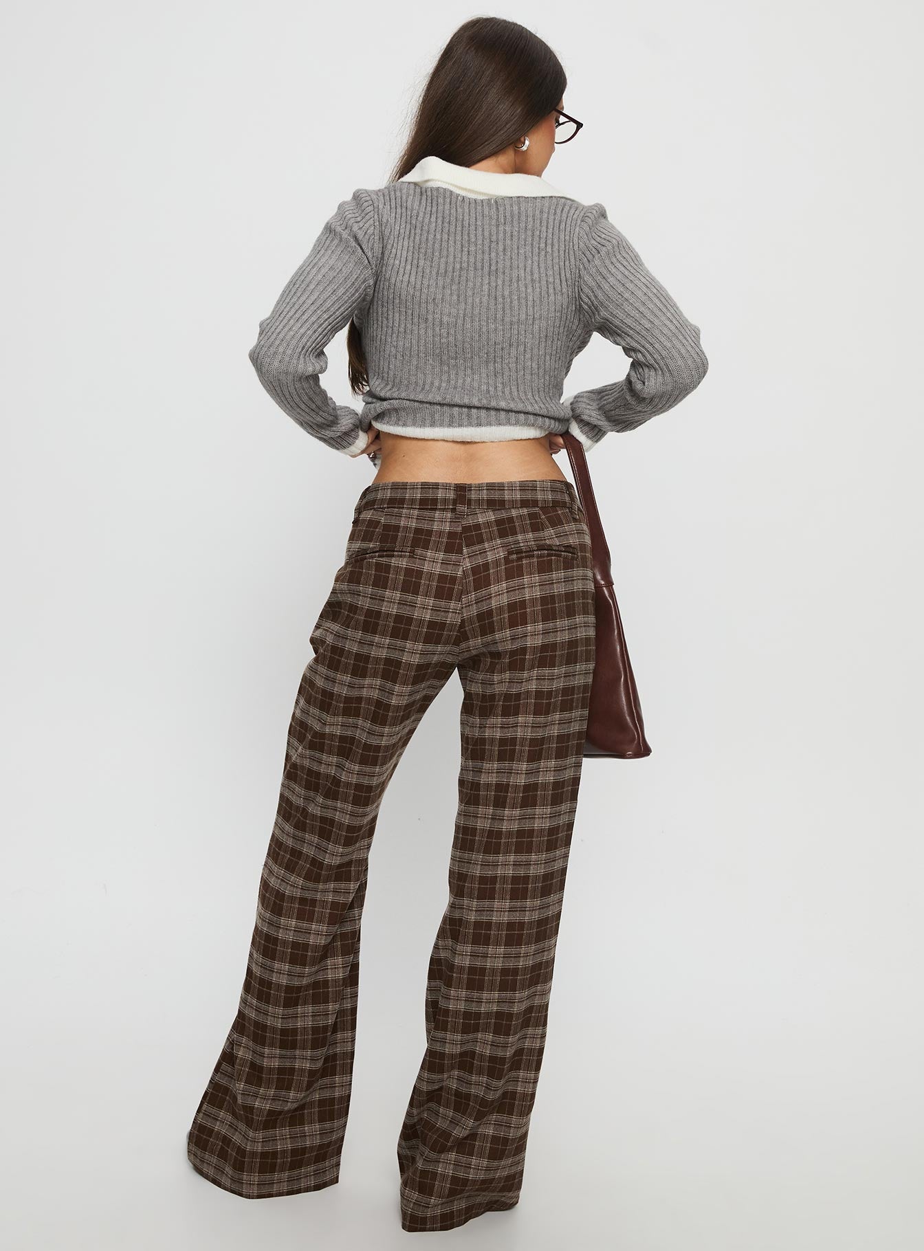 Emiroki Straight Leg Pants Brown Check