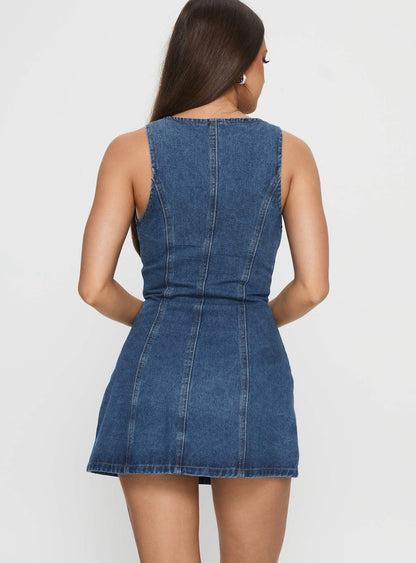 Yumiko Denim Romper Mid Wash