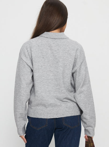 Nadyna Collared Cardigan Grey Marle