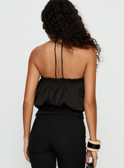 Mikki Tie Neck Button Detail Top Black