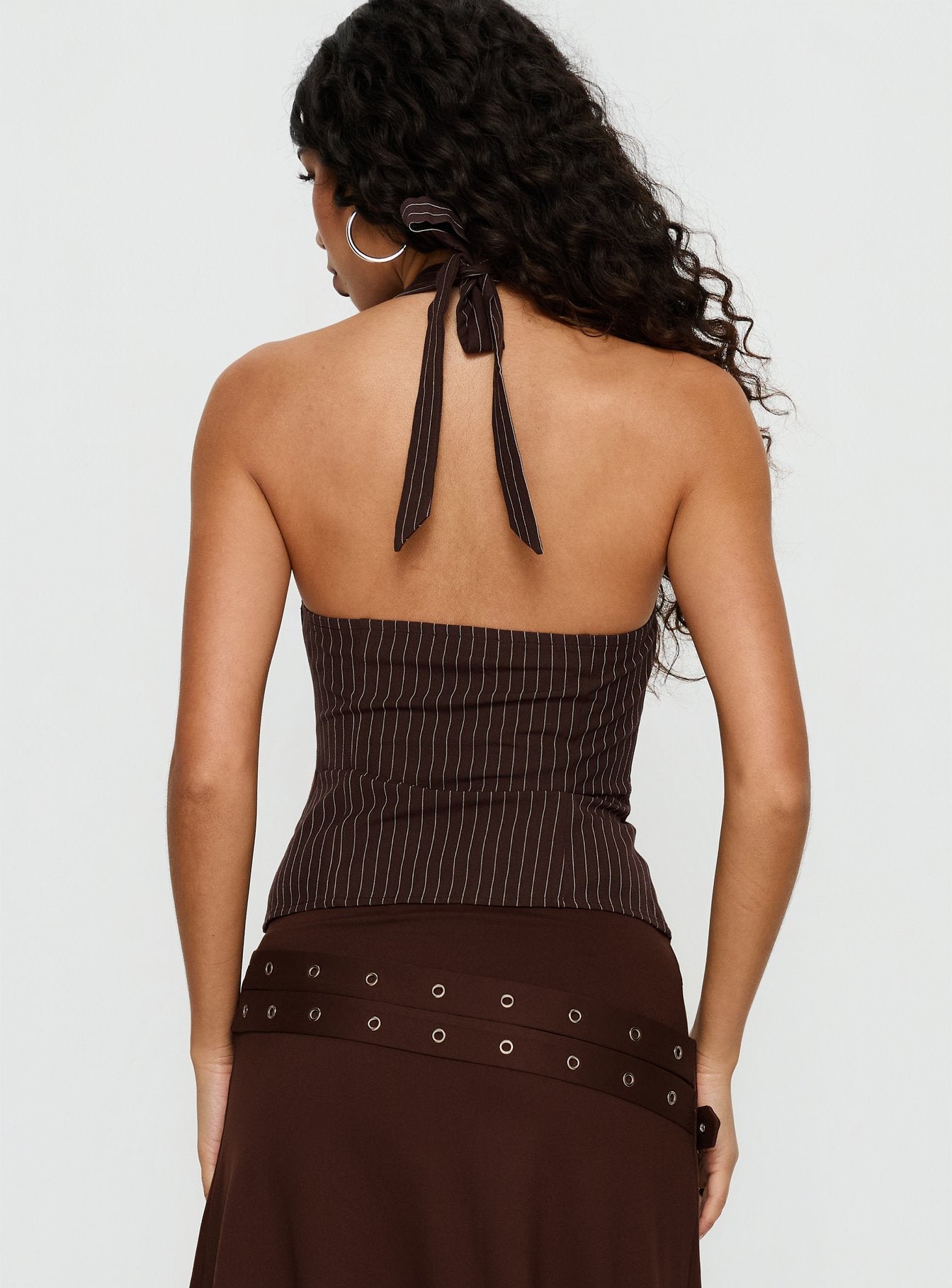 Nickole Halter Tailored Top Brown Stripe