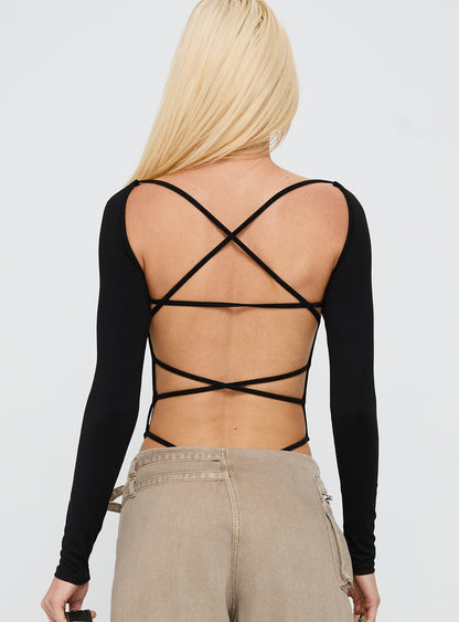 All Tied Up Long Sleeve Bodysuit Black