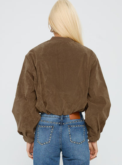 Mastery Faux Suede Bomber Jacket Brown