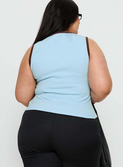 Baseline V Neck Rib Tank Top Blue / Brown Curve