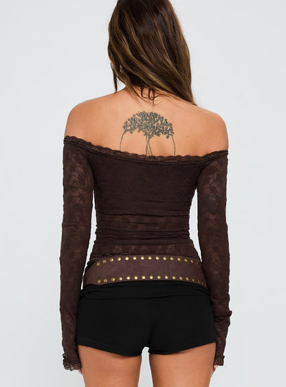 Mochapella Off The Shoulder Top Brown