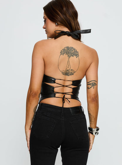 Treat You Better Ring Detail Faux Leather Top Black