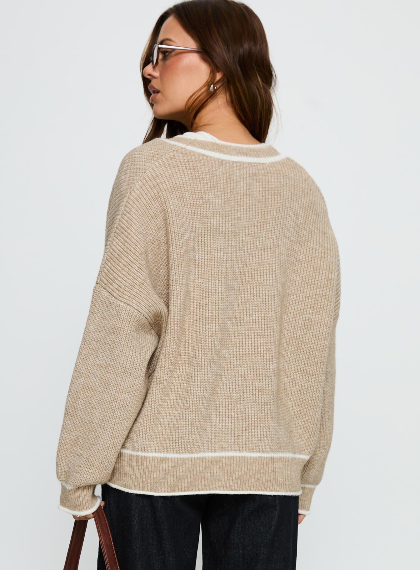 Cressara Contrast Knit Cardigan Beige / White