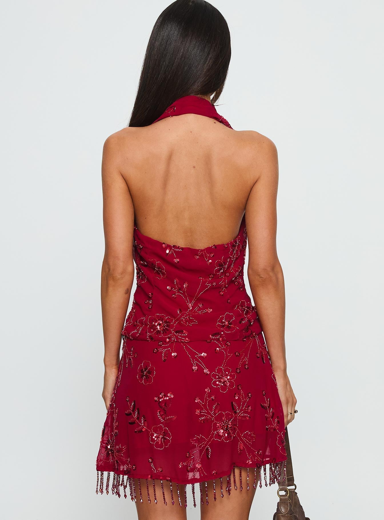 Twilight Zone Beaded Mini Skirt Red