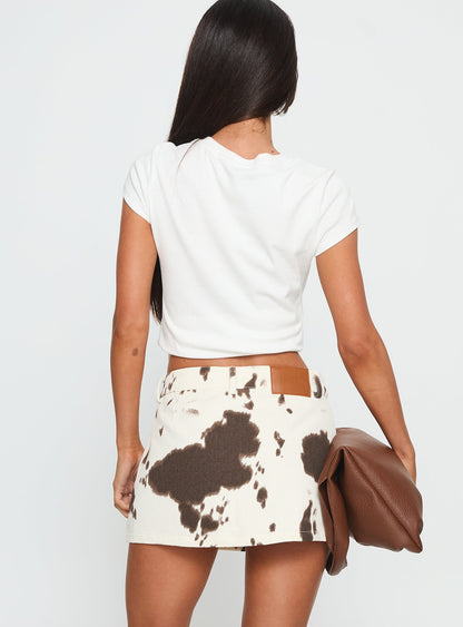 Maxa Denim Mini Skirt Cow Print