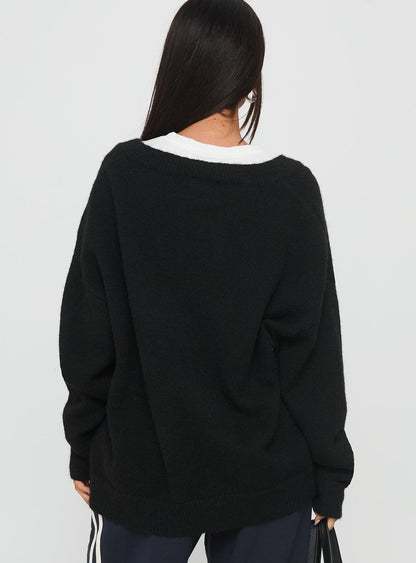Stay The Night V Neck Knit Sweater Black