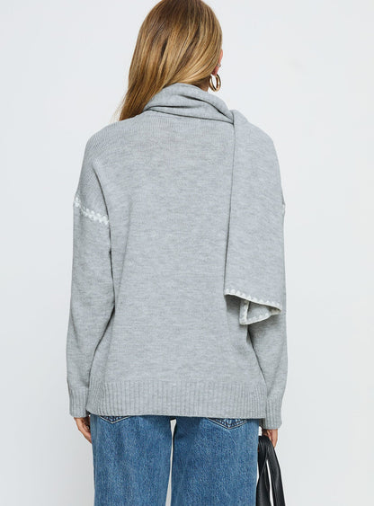 Keriana Contrast Stitch Knit Sweater Grey / White