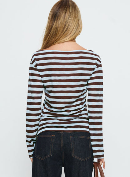 So Composed Boat Neck Long Sleeve Top Blue Stripe