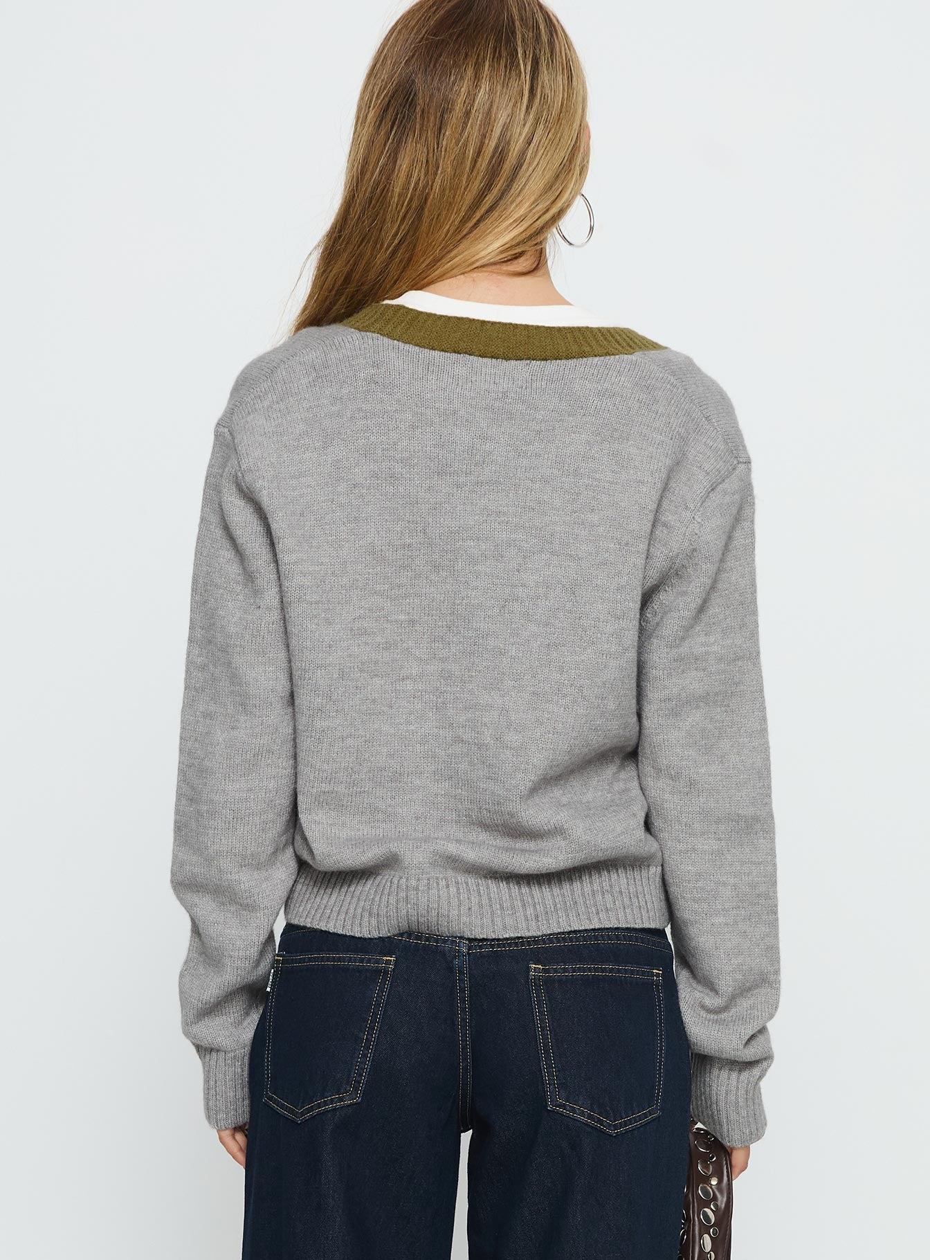 Atira Contrast Knit Cardigan Grey