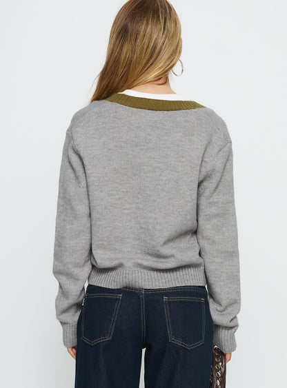 Atira Contrast Knit Cardigan Grey