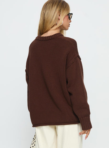 Wilda Crew Neck Knit Sweater Brown