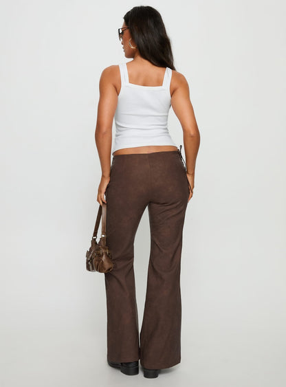Trickrider Tie Side Faux Leather Pants Chocolate